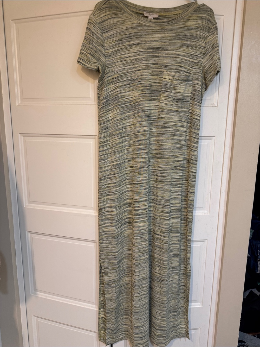 Loft Heathered Green/Gray Tee Dress with Single Front Pocket